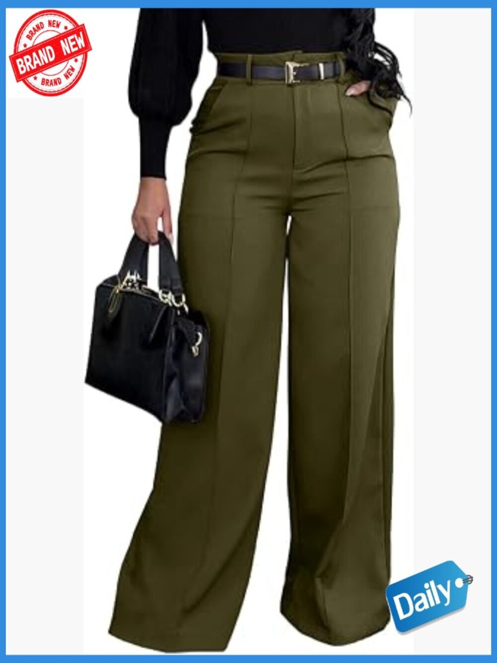 High Waisted Wide Leg Dress Pants Pleated Palazzo Work Trousers
